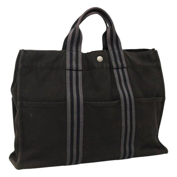 HERMES Fourre Tout MM Hand Bag Canvas Black Auth ti2639 - Picture 1 of 14